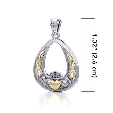 Celtic Claddagh Silver and 14K Gold Accent Pendant MPD3034 - Jewelry